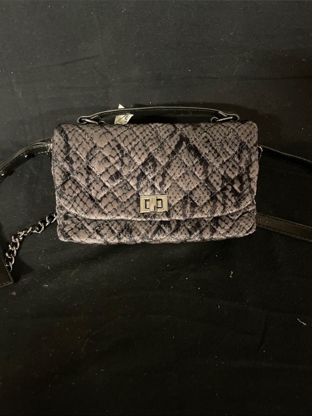 INC International Concepts Quilted Velvet Crossbody in Charcoal